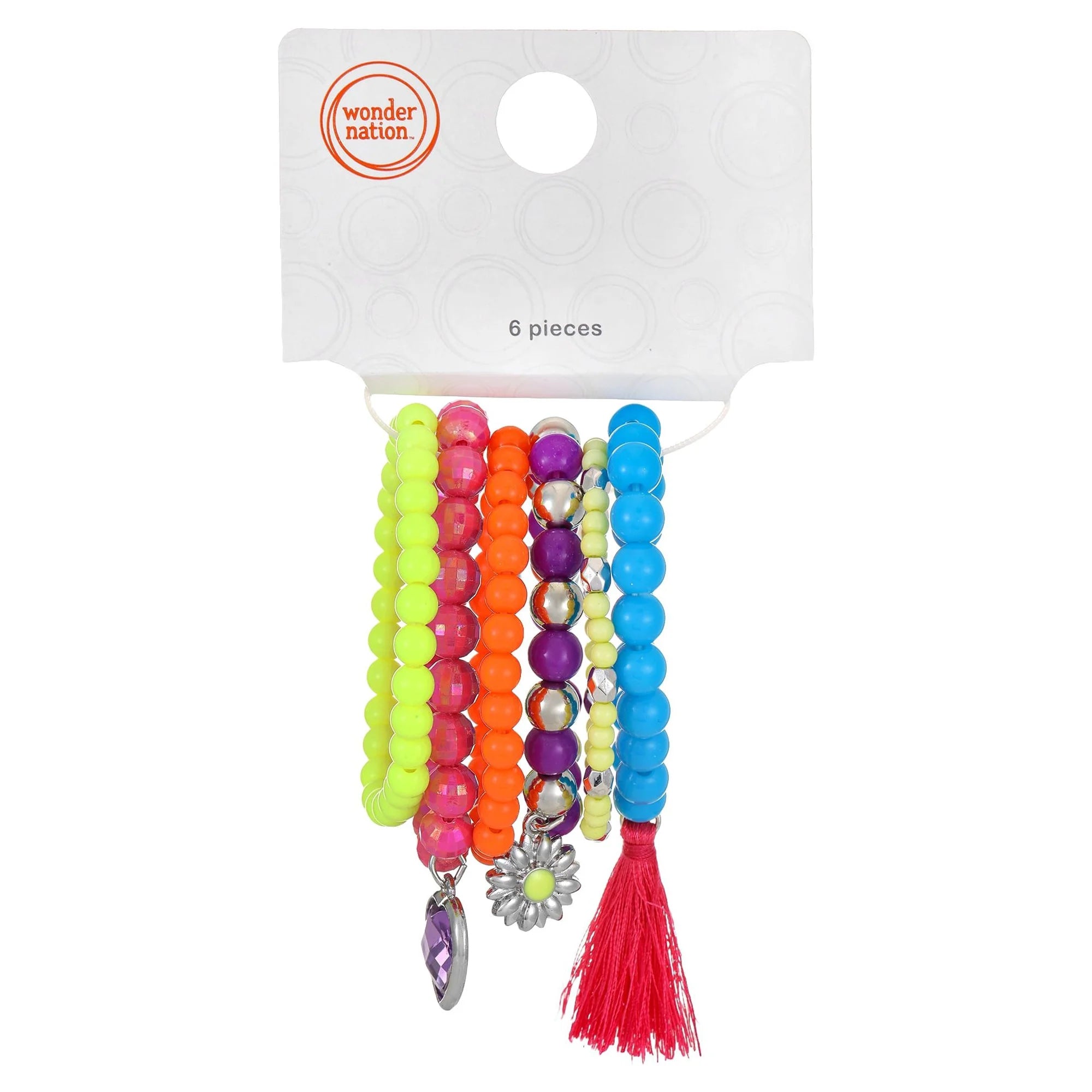 Wonder Nation Girls’ Multi-Colored Tassel Charm Bracelets – 6-Pack