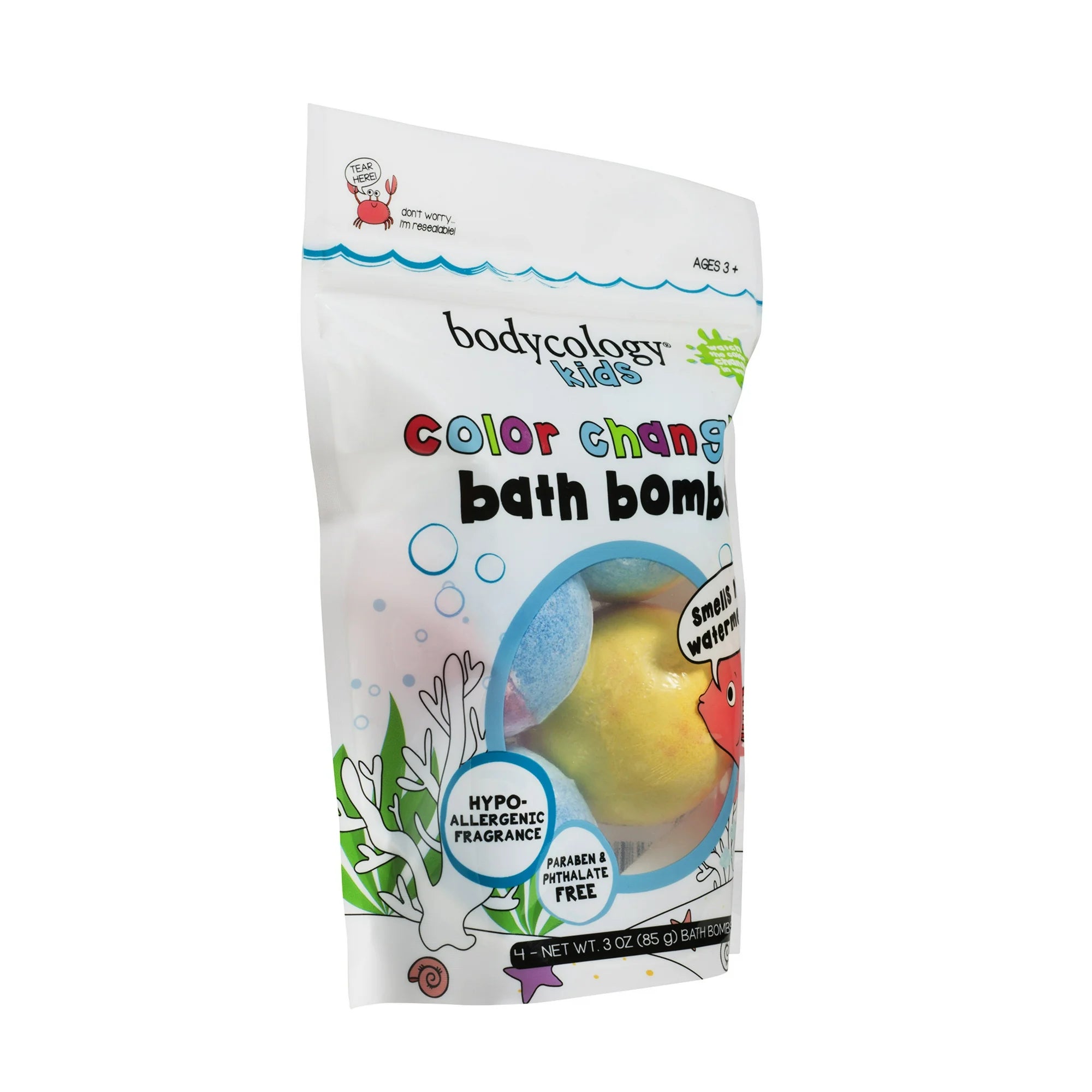 Bodycology Kids Watermelon Color Changing Bath Bomb, 4 Count, 3 oz each