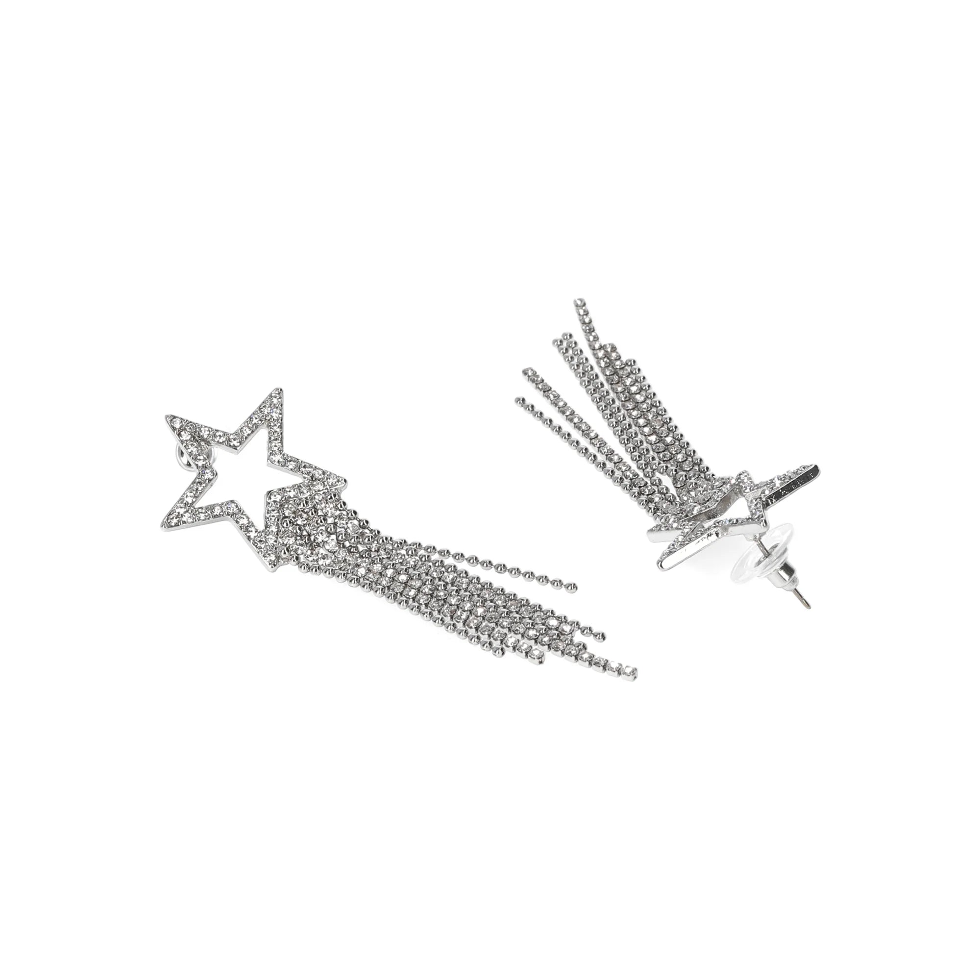 No Boundaries Women’s Silver-Tone Star Fringe Earrings