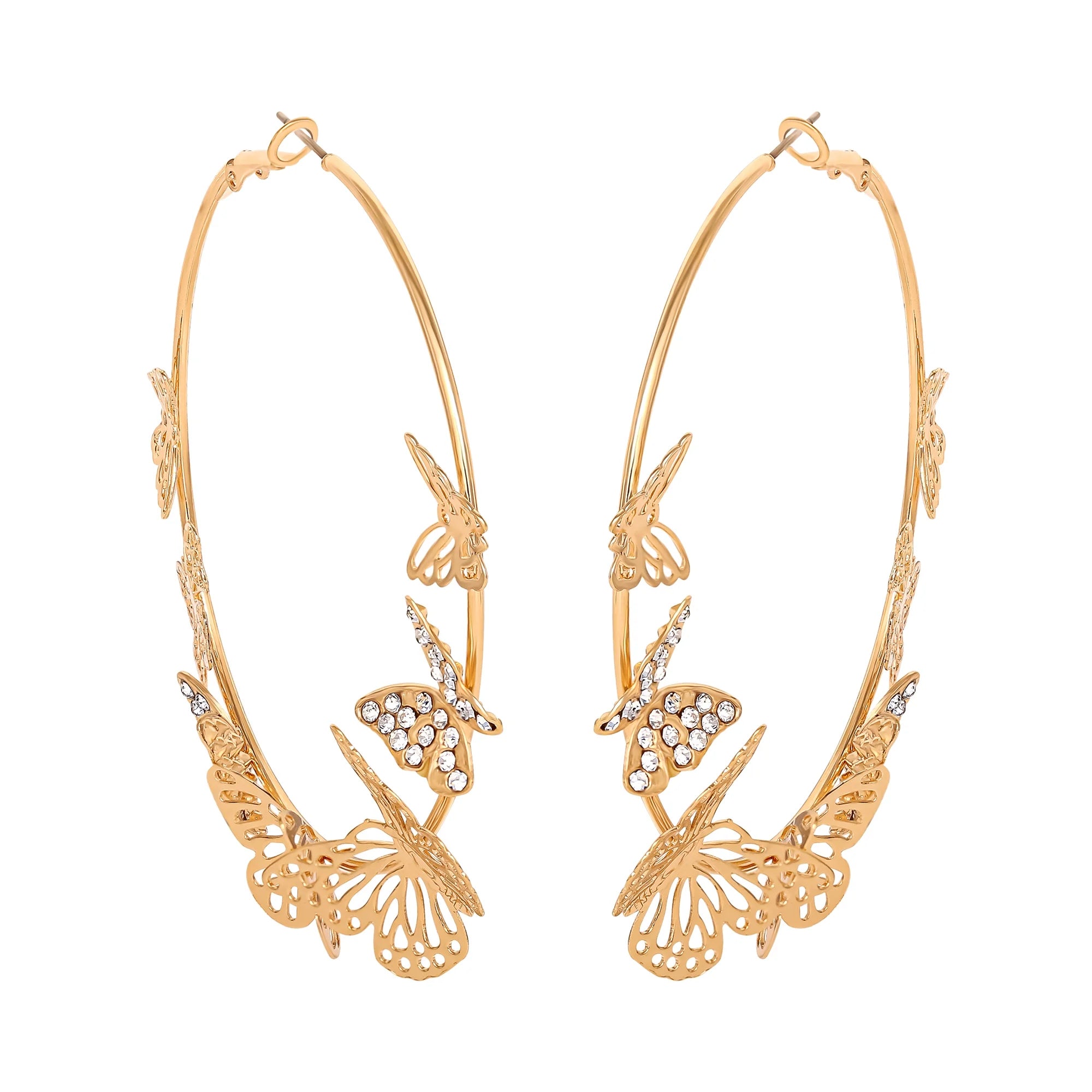 Jessica Simpson Gold Tone Butterfly Hoop Earrings
