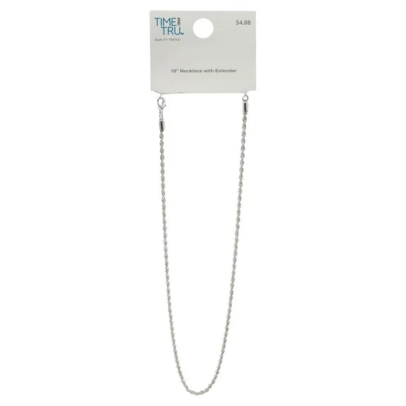 Time and Tru Women's Silver Tone Rope Chain Necklace – 18"