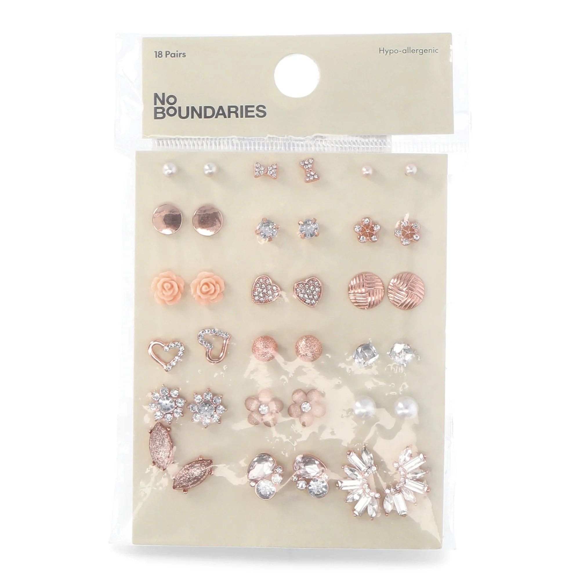 No Boundaries 18-Pack Rose Gold Floral Crystal Earrings Set