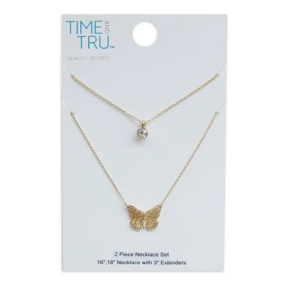 Time and Tru Women’s Butterfly & Pendant Necklace Set – 2-Piece
