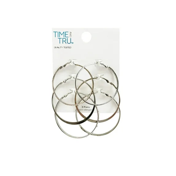 Time and Tru Women’s Silver Tone Large Hoop Earrings – 3-Piece