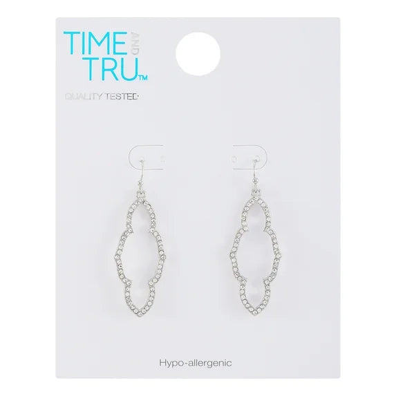 Time and Tru Women’s Crystal Medallion Drop Earrings – Silver Tone