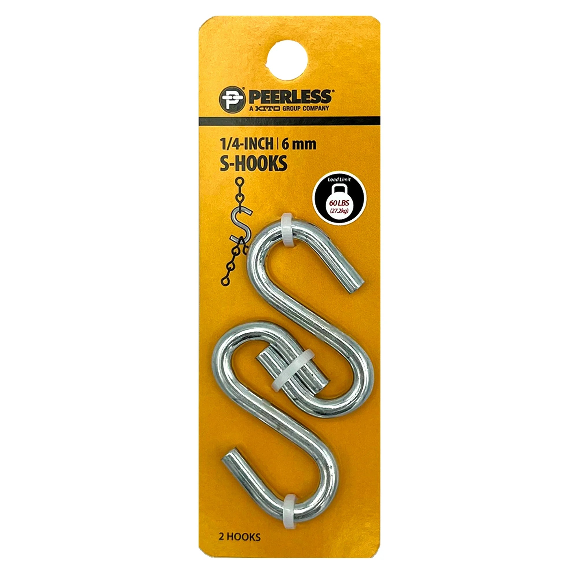 Zinc 1/4" S-Hooks - 2 Pack - Peerless Chain