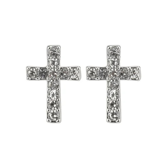 Time and Tru Women’s Silver Crystal Cross Earrings
