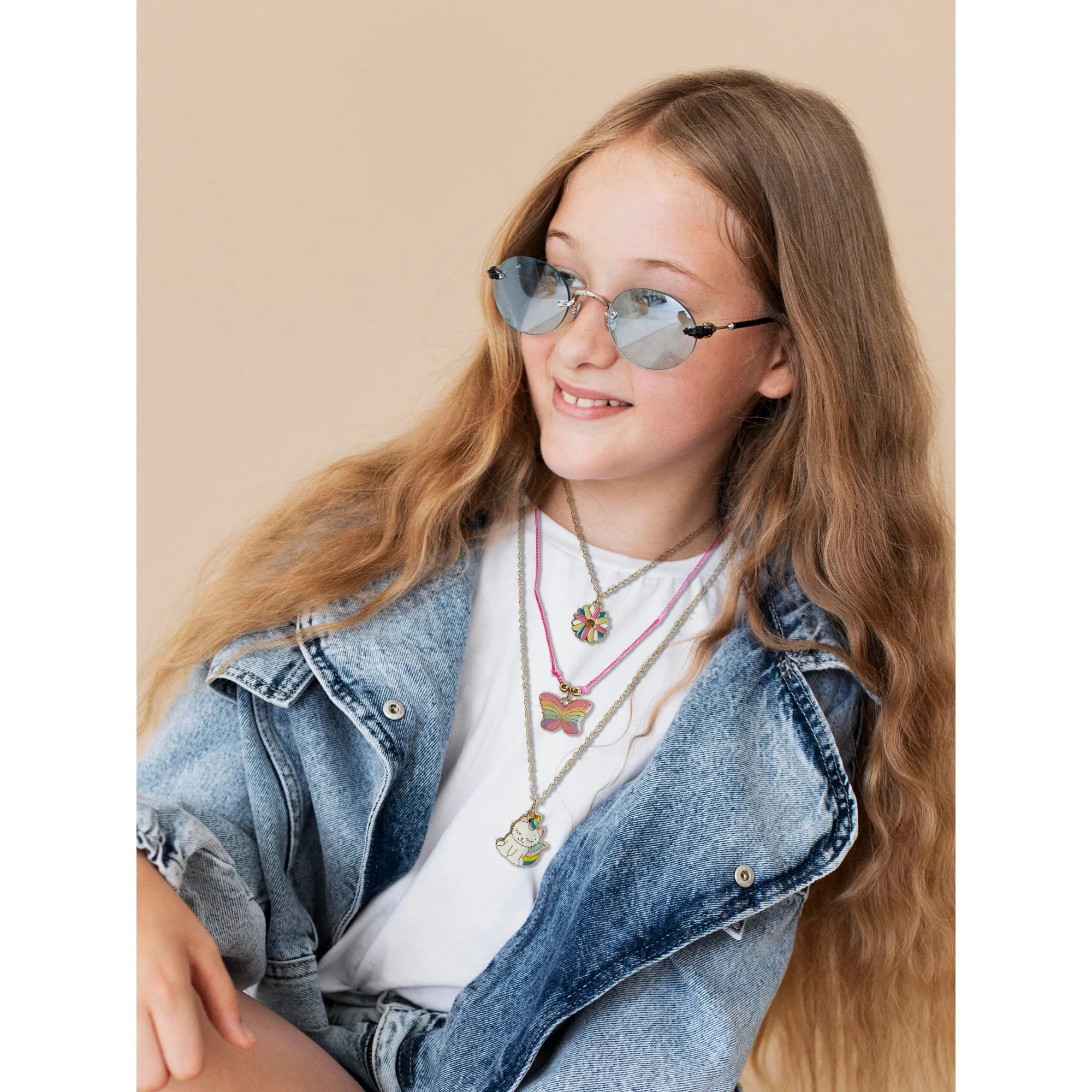 Wonder Nation Girls Gold-Tone Charm Necklace Set – 3-Piece