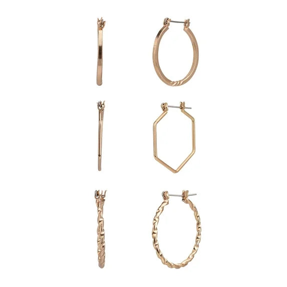 Time and Tru Women’s 6-Pair Gold Tone Hoop Earrings Set