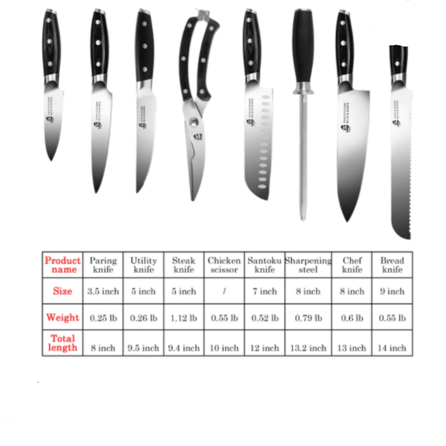 12 Pcs Kitchen Knife Set With Wooden Block - MAK PERSONA ™