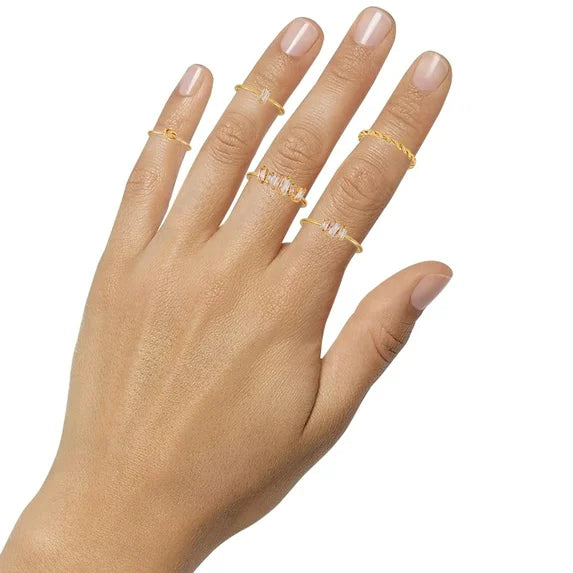 Time and Tru Women’s 5-Piece Gold Tone Faux Crystal Ring Set