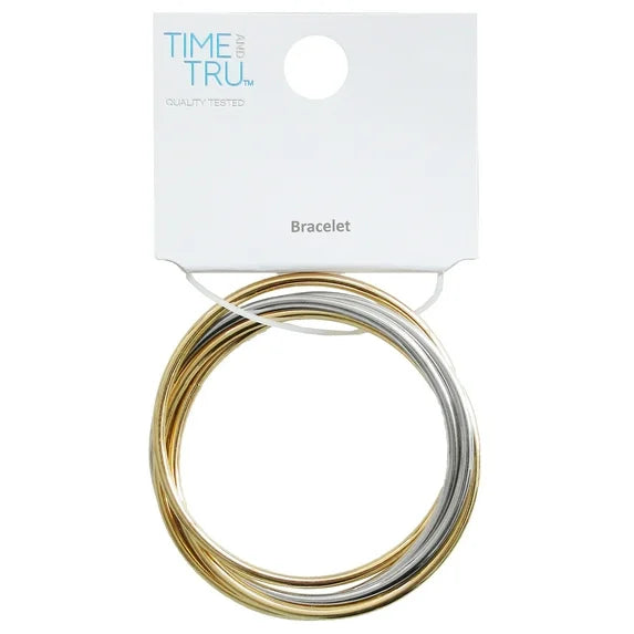 Time and Tru Women’s Two-Tone Bangle Set – 5-Piece Iron & CZ Plated Bracelets