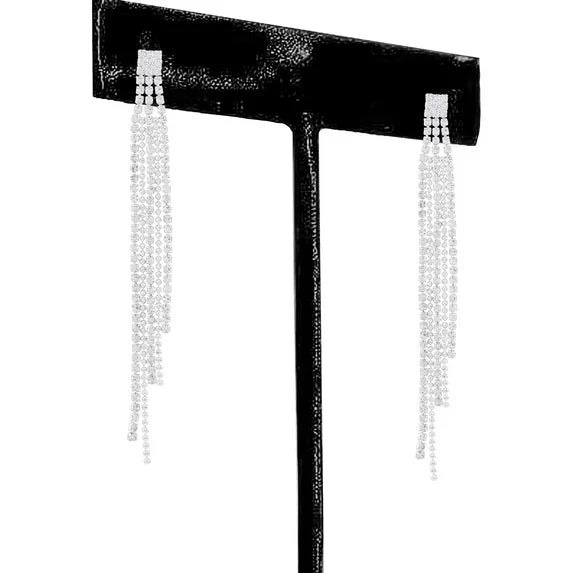 Time and Tru Women’s Silver Rhinestone Chain Drop Earrings