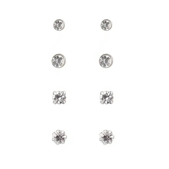 Time and Tru Women's Silver Tone Crystal Stud Earrings – 9 Pair