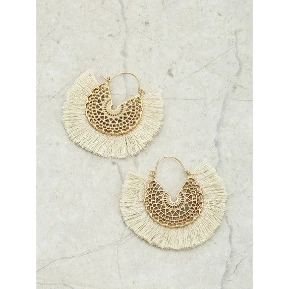 Time and Tru Women’s Goldtone & Ivory Tassel Fringe Earrings