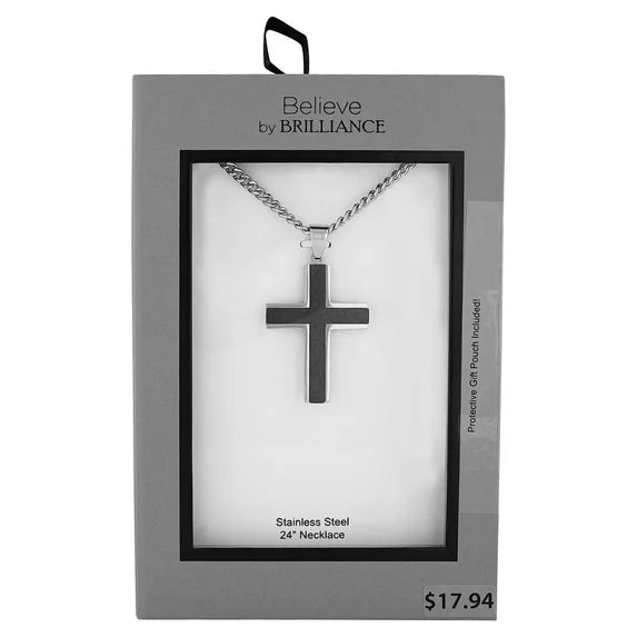 Textured Stainless Steel Cross Necklace for Men – Believe by Brilliance