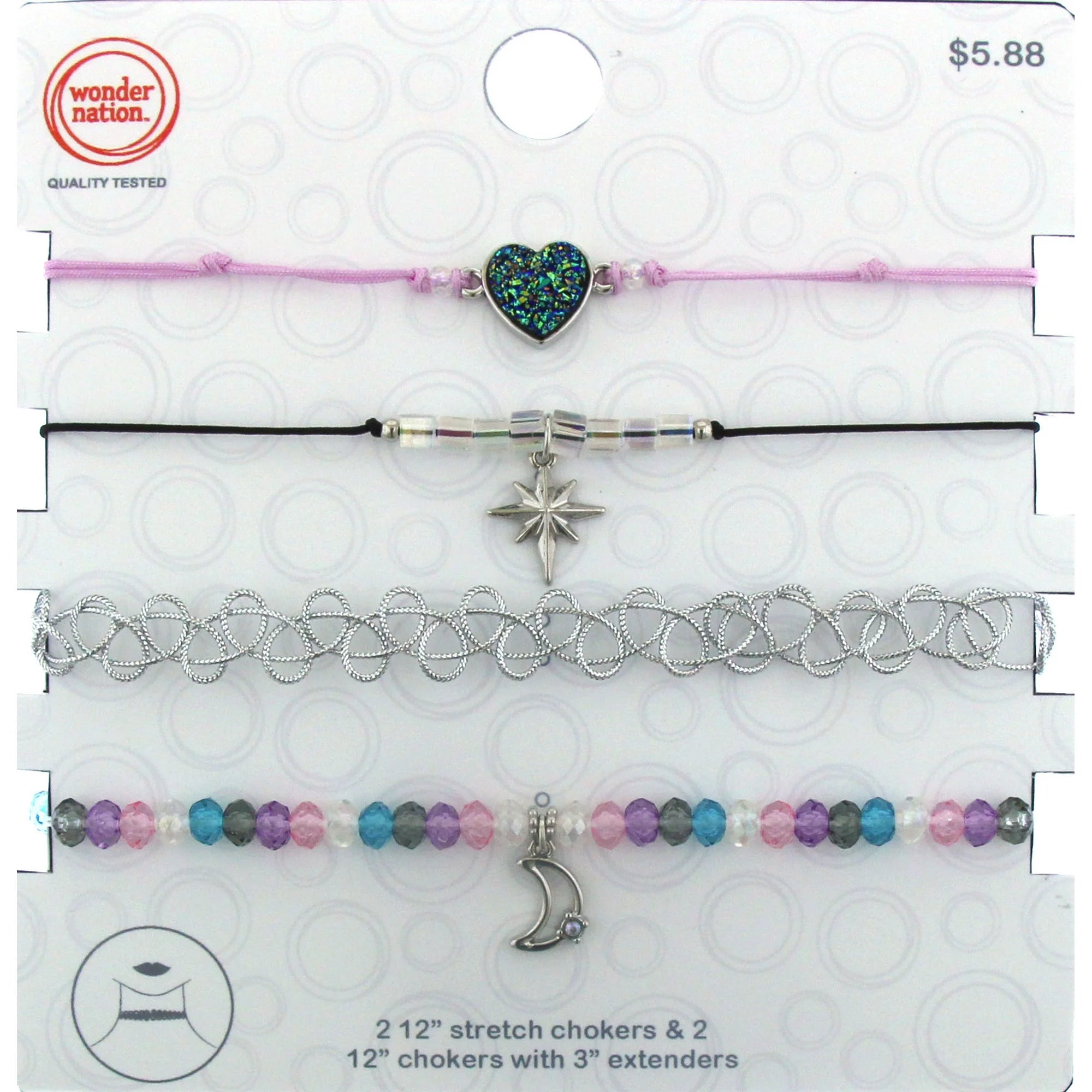 Wonder Nation Kids Celestial Necklace & Choker Set – 4-Pack