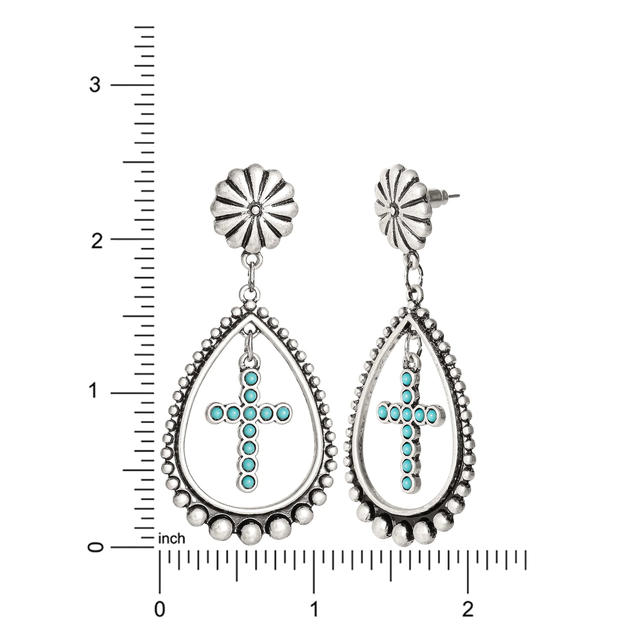 Jessica Simpson Turquoise Stone Cross Drop Earrings