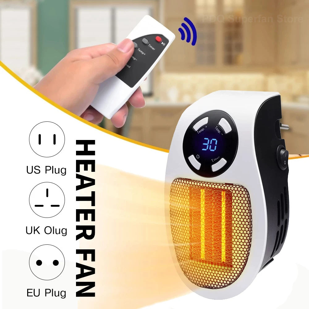Portable Electric Heater 500W | Wall Plug-In Room Warmer | Mini Radiator with Remote