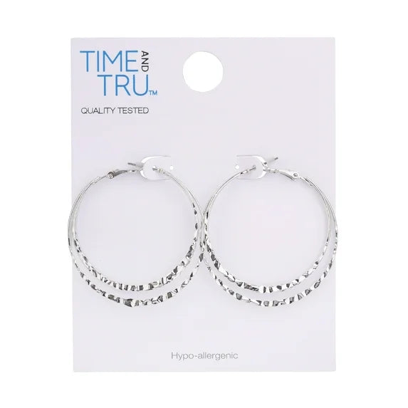 Time and Tru Women’s Double Layer Silver Hoop Earrings