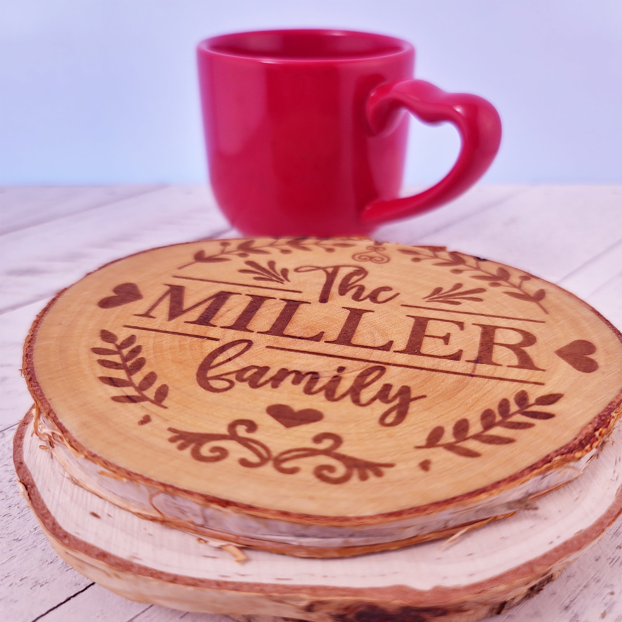 Custom Laser Engraved Family Name Coaster Set – Perfect for Couples, Weddings, Anniversaries, or Holiday Gifting
