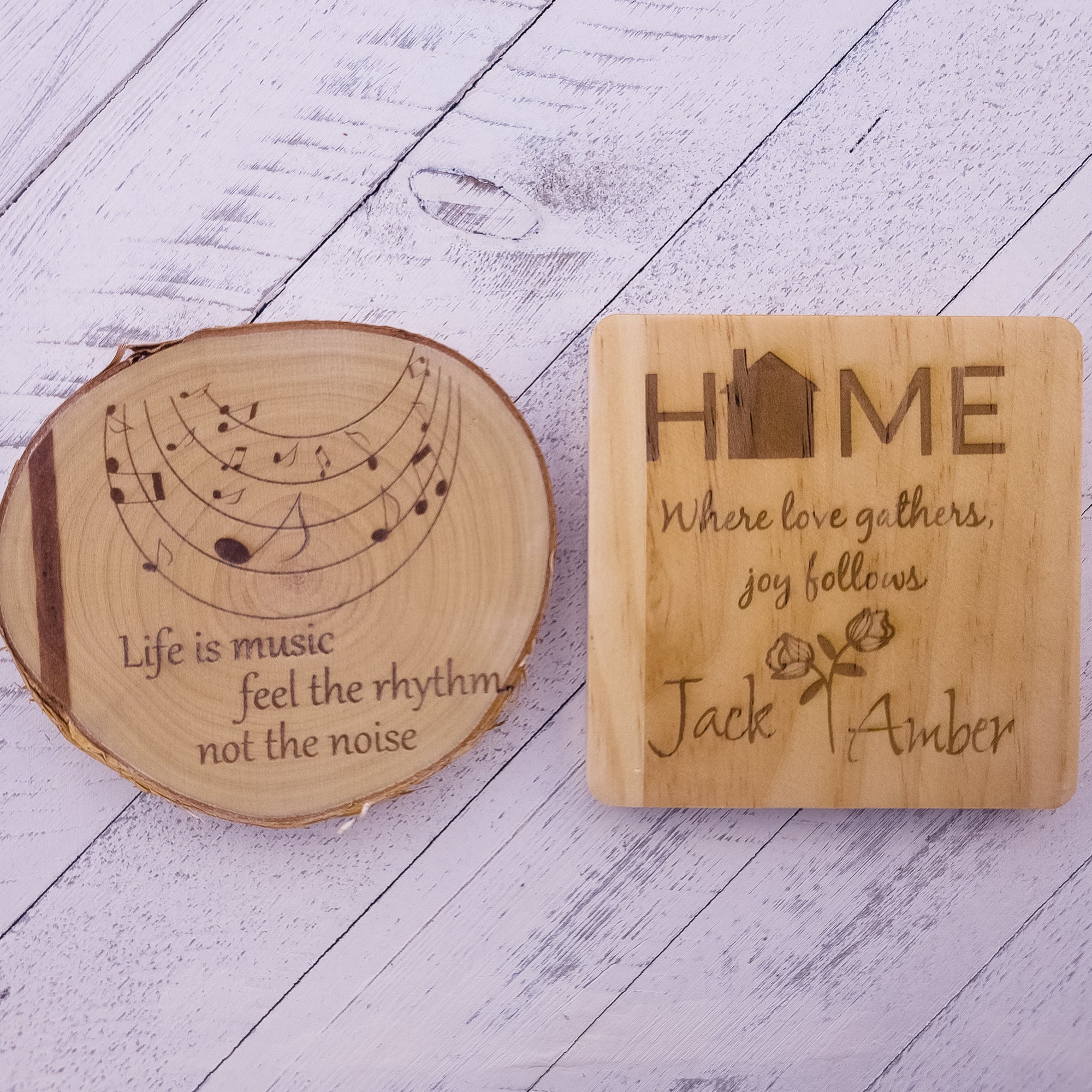 Custom Laser Engraved Family Name Coaster Set – Perfect for Couples, Weddings, Anniversaries, or Holiday Gifting