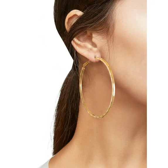 Time and Tru Women's Gold Hoop Earrings – 2.5" large, 1 Pair