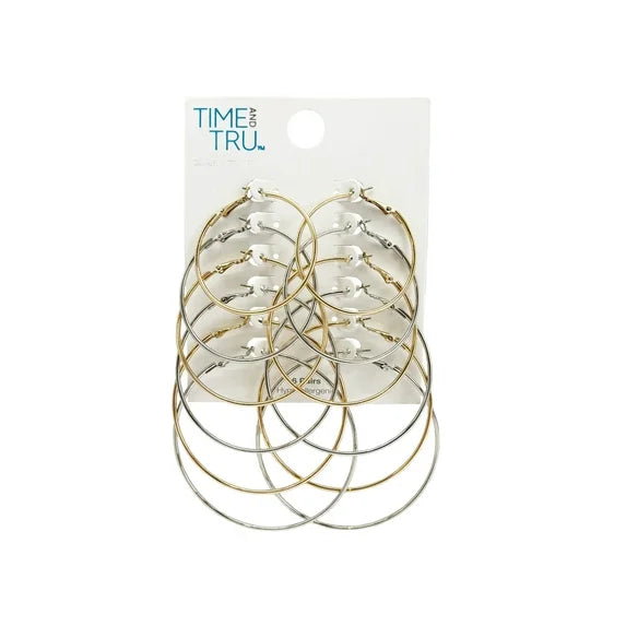 Time and Tru Women's Gold Tone Hoop Earring Set – 6-Piece