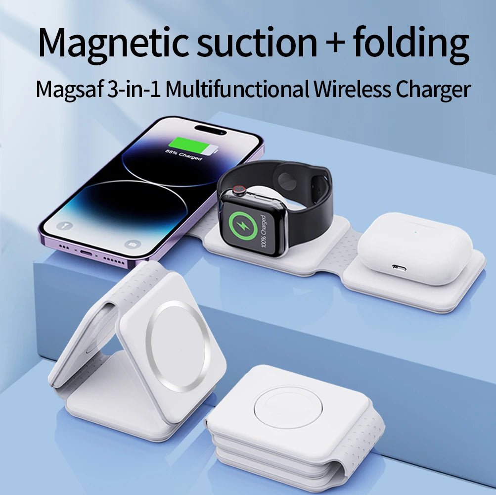 30W 3-in-1 Magnetic Wireless Charger Pad Macsafe for iPhone 14 13 12 Pro Max, Apple Watch 8 7, AirPods | Fast Charging Dock - MAK PERSONA ™