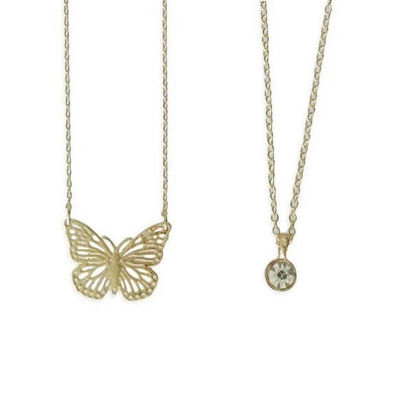 Time and Tru Women’s Butterfly & Pendant Necklace Set – 2-Piece