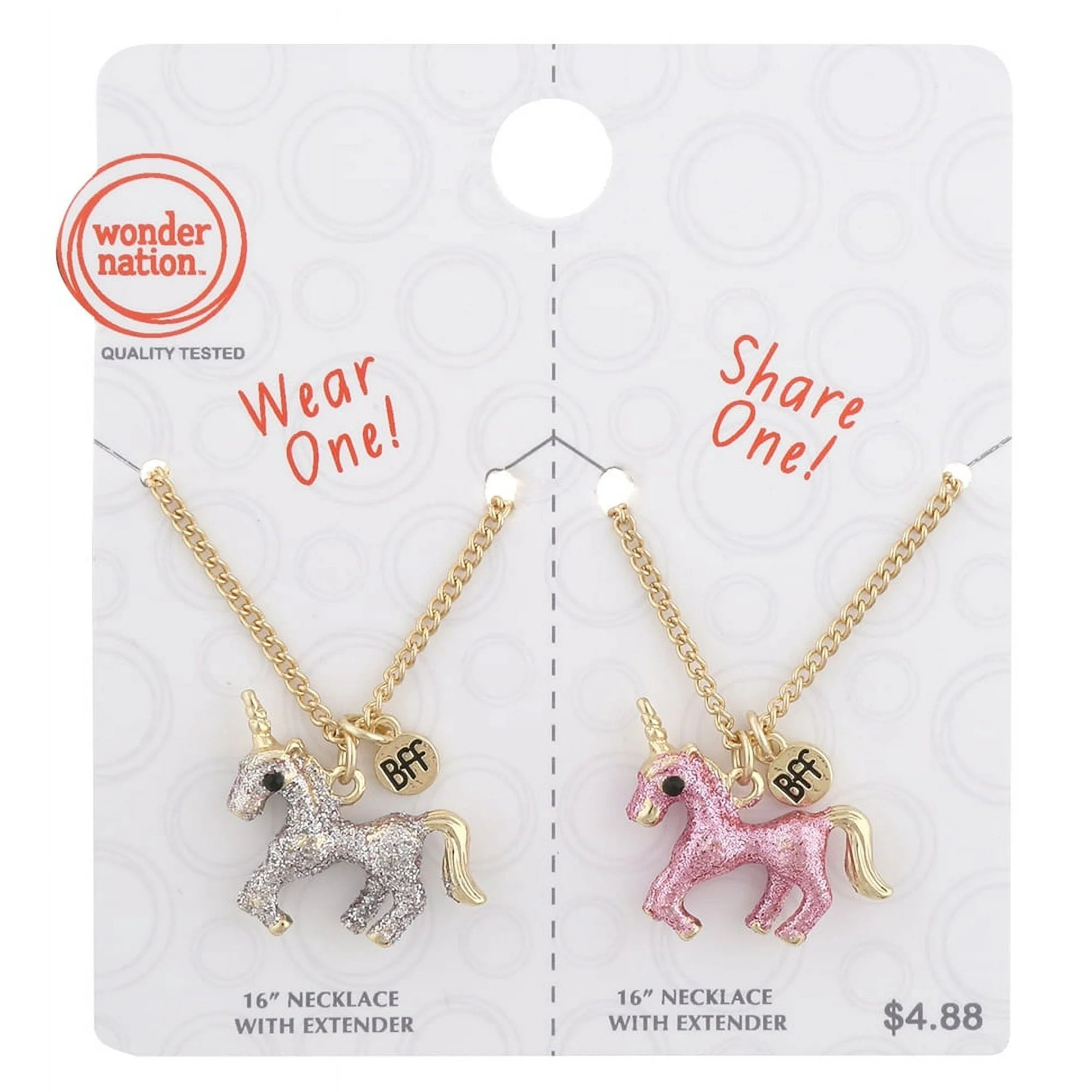Wonder Nation Kids Glitter Unicorn BFF Necklace Set – 2 Pack