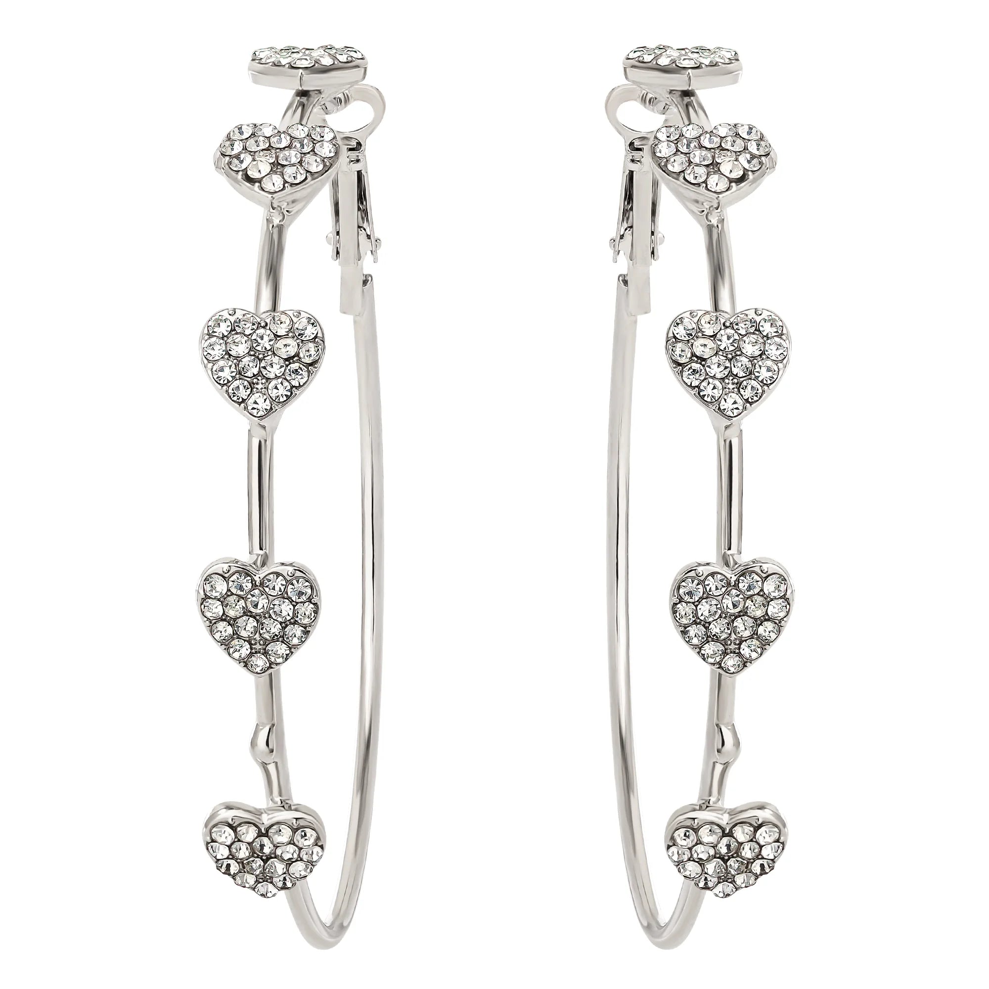 Jessica Simpson Silver-Tone Heart Stone Hoop Earrings
