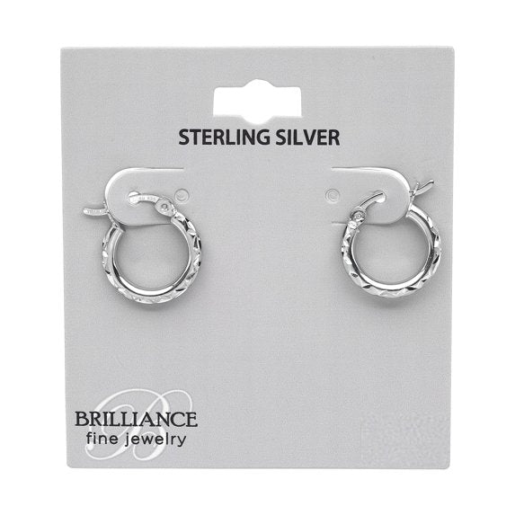 Brilliance 14.5MM Diamond Cut Sterling Silver Hoop Earrings