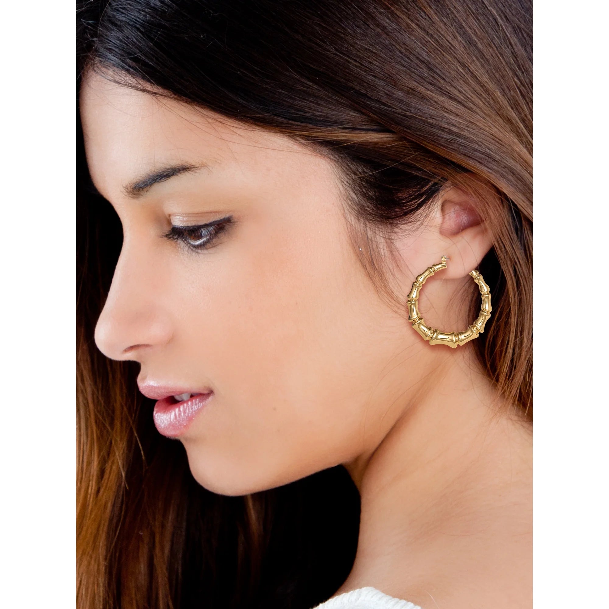 Jessica Simpson Gold-Tone Bamboo Hoop Earrings