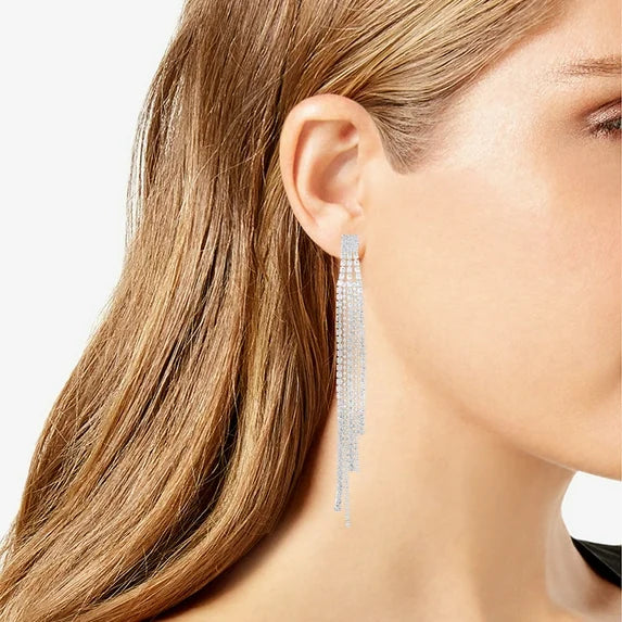 Time and Tru Women’s Silver Rhinestone Chain Drop Earrings