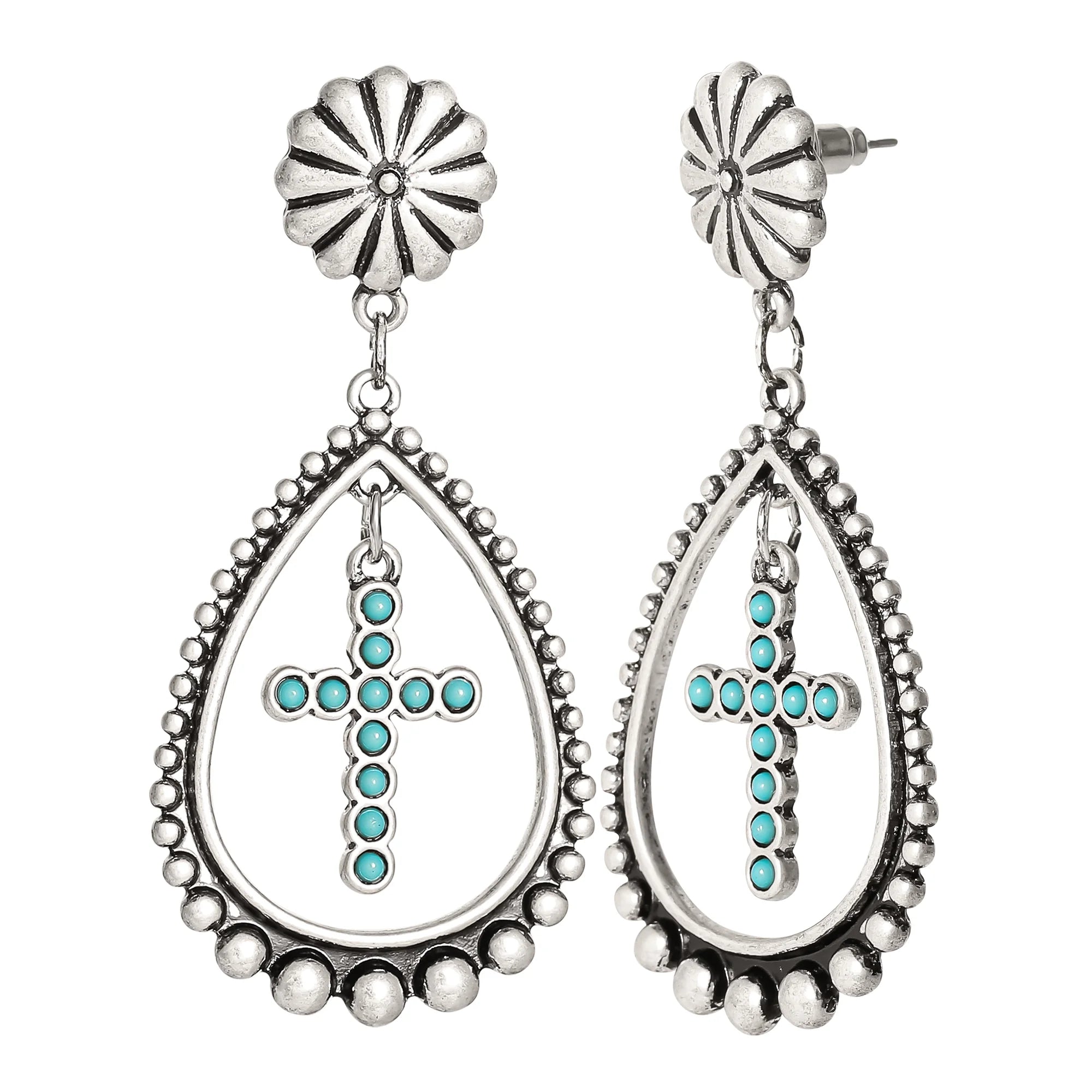 Jessica Simpson Turquoise Stone Cross Drop Earrings