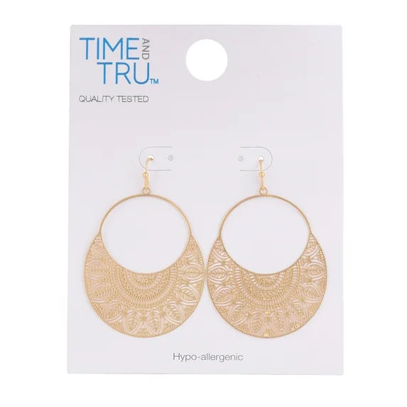 Time and Tru Gold Tone Filigree Drop Earrings for Women