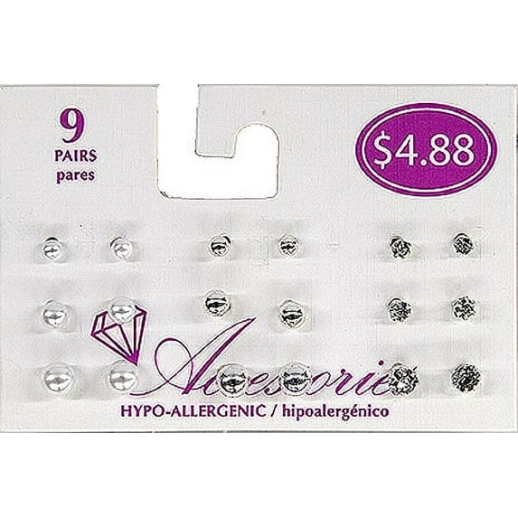 Time and Tru 9-Piece Silver & Pearl Earring Set