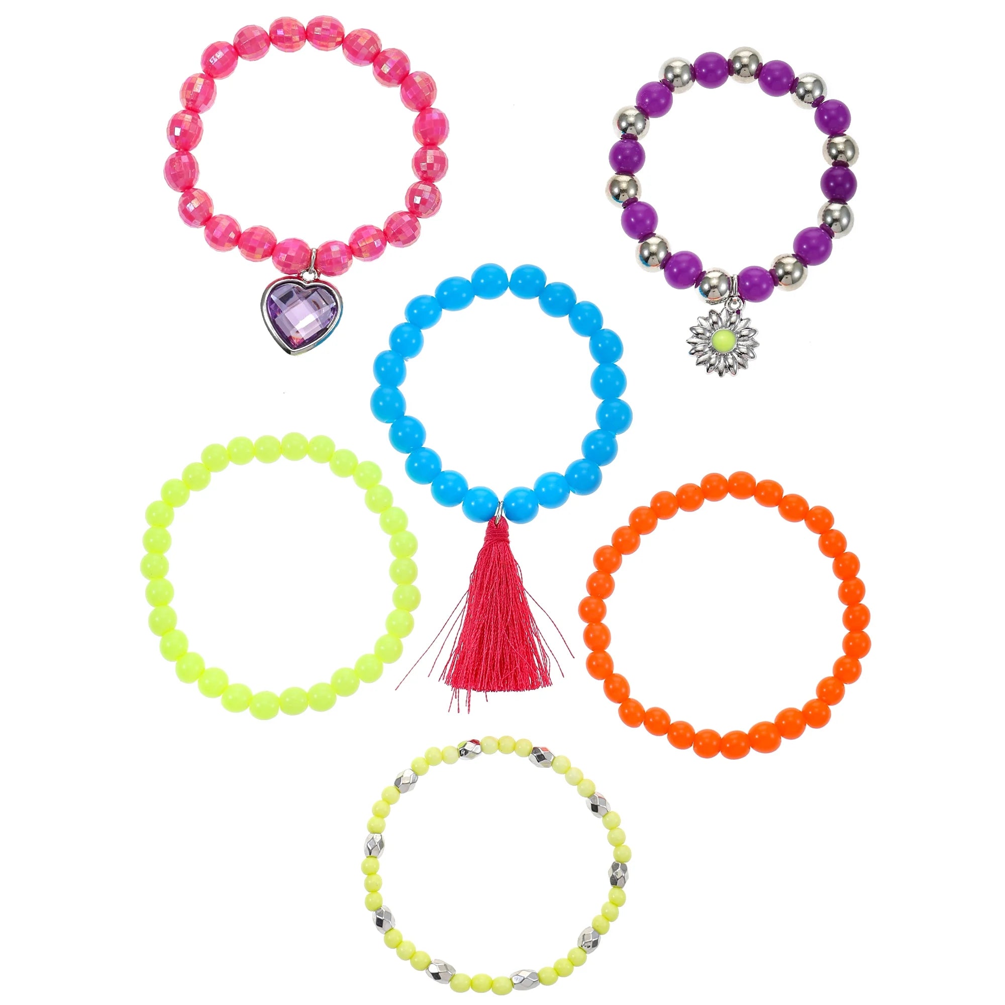 Wonder Nation Girls’ Multi-Colored Tassel Charm Bracelets – 6-Pack
