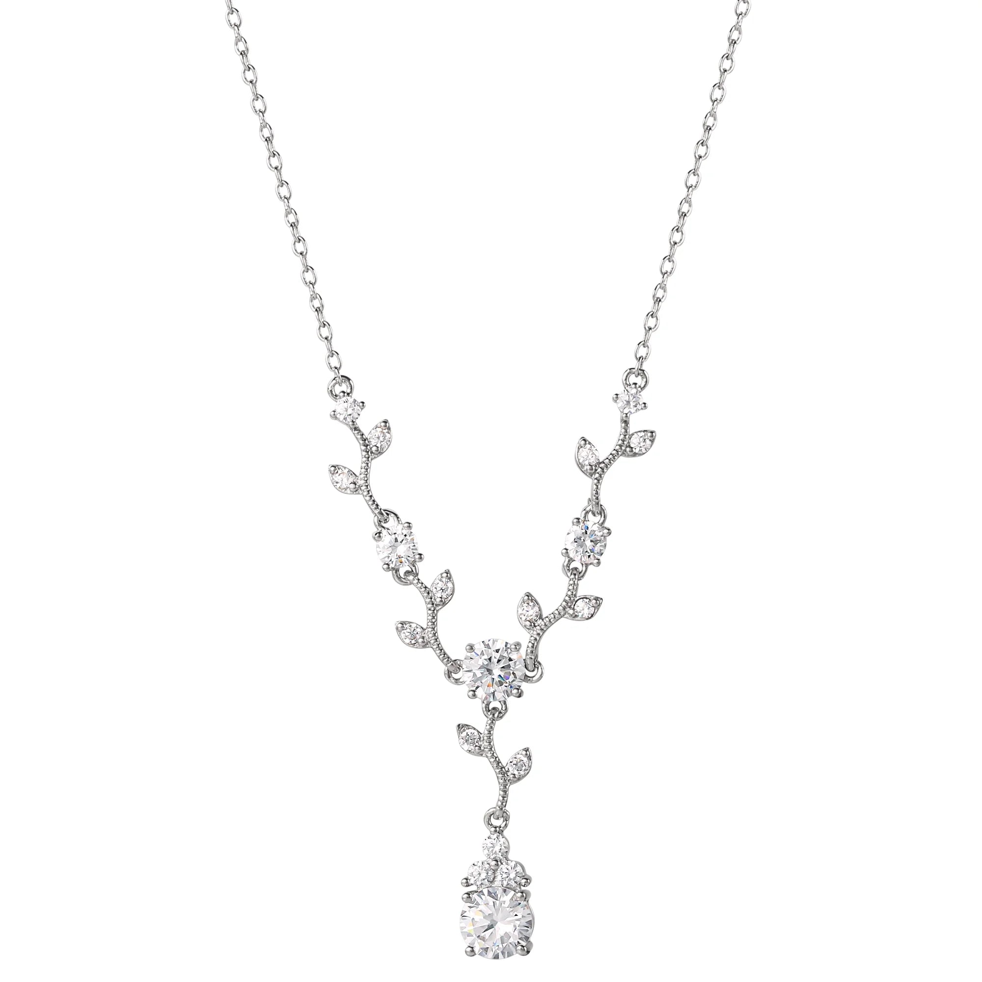 Elegant Silver Vine Pendant Necklace – 18" | CZ Sparkle
