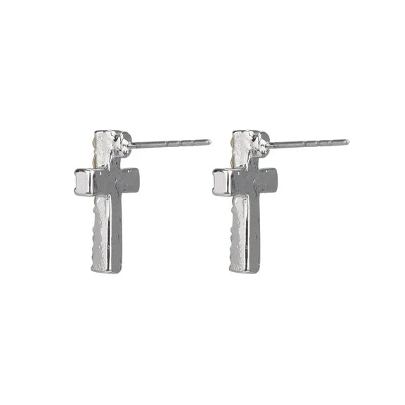Time and Tru Women’s Silver Crystal Cross Earrings