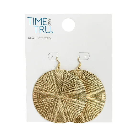 Time and Tru Women’s Gold-Tone Textured Disc Drop Earrings