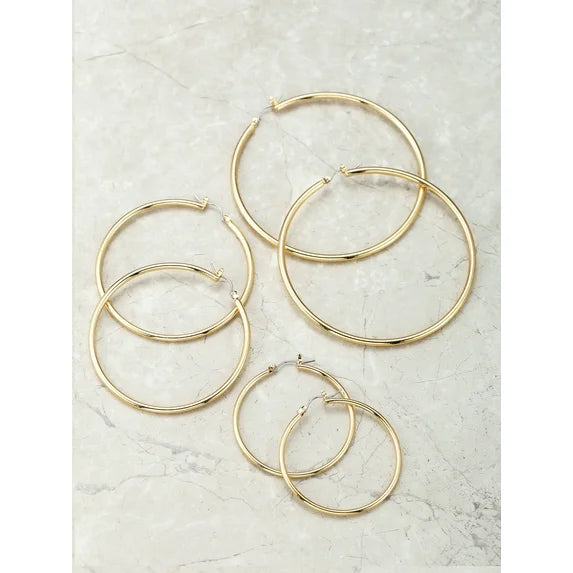 Women's Gold-Tone Hoop Earrings – 3 Pair Set