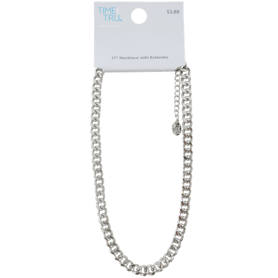 Time and Tru Women's Women's Silver Chunky Curb Chain Necklace – 17"