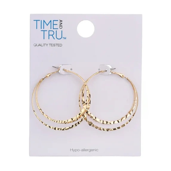 Time and Tru Gold Triple Hoop Earrings for Women