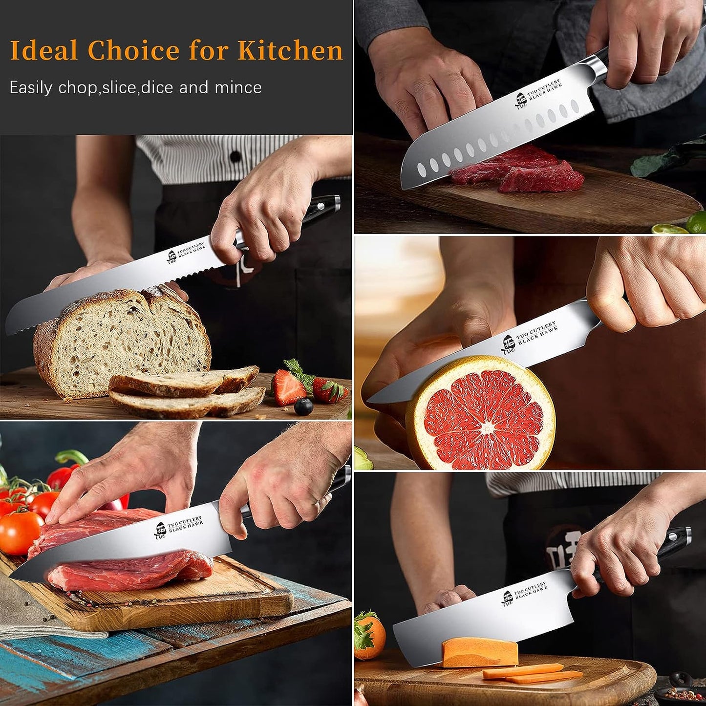 7 Pcs Kitchen Knife Set with Wooden Block - MAK PERSONA ™