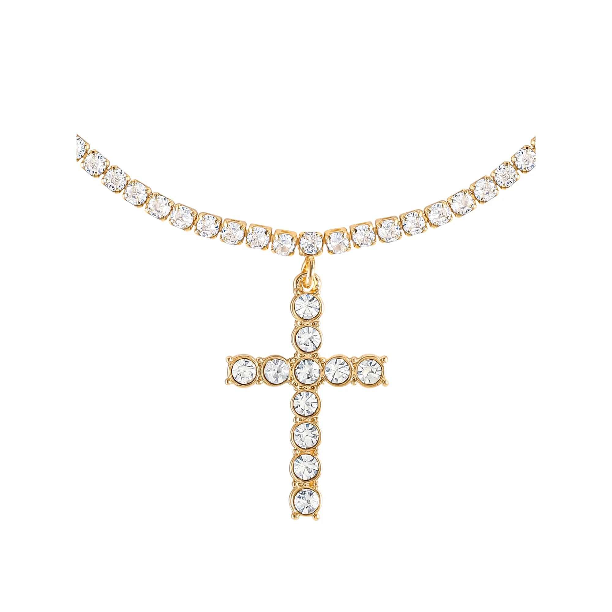 Jessica Simpson Gold Tone CZ Cross Pendant Necklace