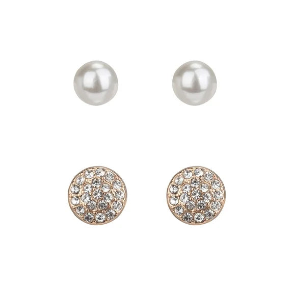 Time and Tru Women’s Pearl & Crystal Earring Set – 2 Pairs