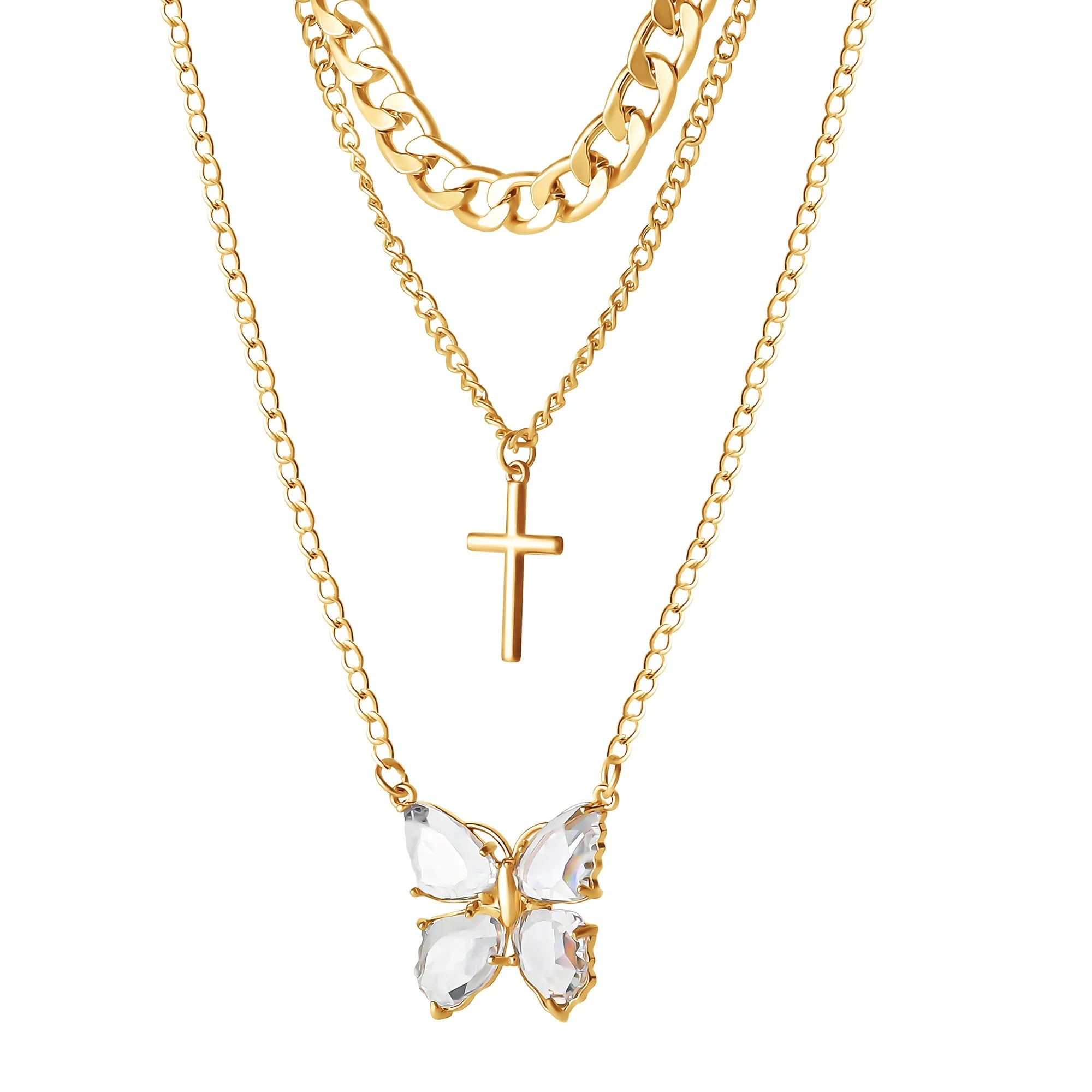 Jessica Simpson Women’s Layered Butterfly & Cross Necklace
