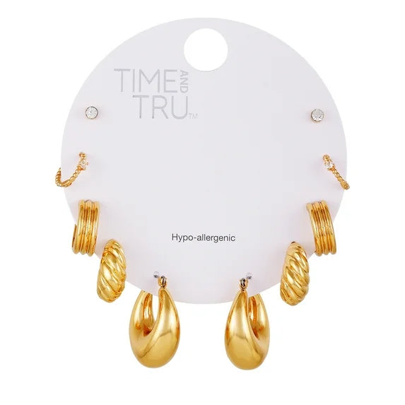 Time and Tru Women’s Gold Tone Multi Earring Set